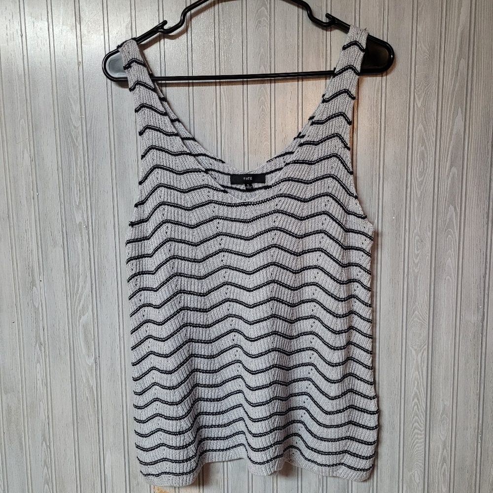Fate Womens Black and Grey Stripe Knitted Tank Top Size S